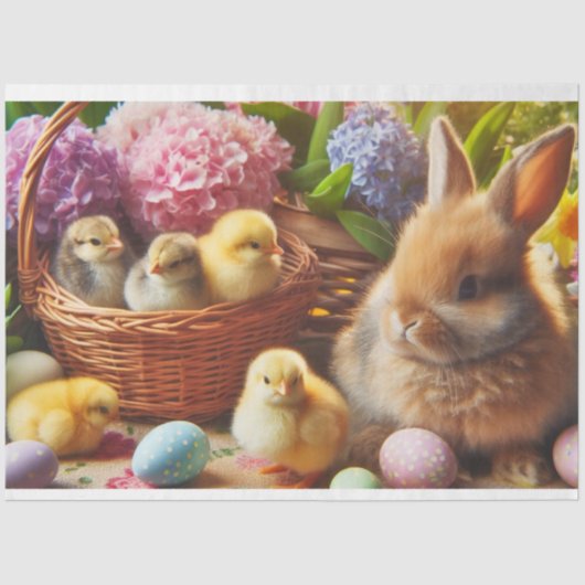 かわいいレトロヴィンテージイースターラビットティッシュペーパー 薄葉紙 (正面)