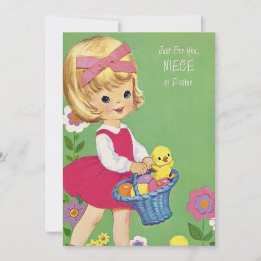 かわいいレトロヴィンテージイースター姪の追加メッセージ シーズンカード (正面)