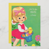 かわいいレトロヴィンテージイースター姪の追加メッセージ シーズンカード (正面/裏面)