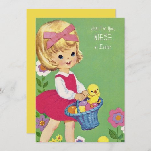 かわいいレトロヴィンテージイースター姪の追加メッセージ シーズンカード (正面/裏面)