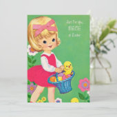 かわいいレトロヴィンテージイースター姪の追加メッセージ シーズンカード (スタンド正面)