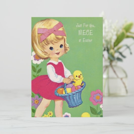 かわいいレトロヴィンテージイースター姪の追加メッセージ シーズンカード (スタンド正面)