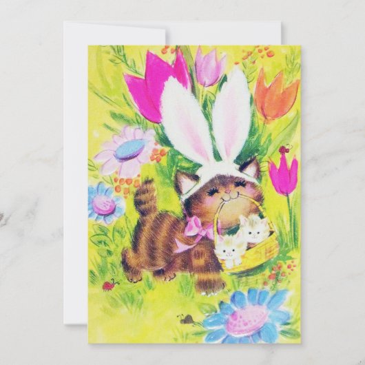 かわいいレトロヴィンテージイースター猫の追加メッセージ シーズンカード (正面)