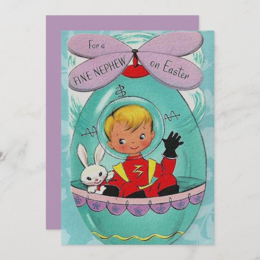 かわいいレトロヴィンテージイースター甥メッセージカードを追加 シーズンカード (正面/裏面)
