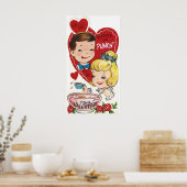 かわいいレトロヴィンテージカップルのバレンタインポスター ポスター (キッチン)