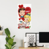 かわいいレトロヴィンテージカップルのバレンタインポスター ポスター (ホームオフィス)