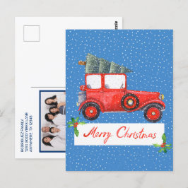 かわいいレトロヴィンテージカークリスマスフォトホリデー ポストカード