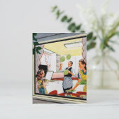 かわいいレトロヴィンテージキッチンファミリーポストカード シーズンポストカード (スタンド正面)