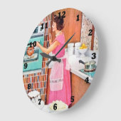 かわいいレトロヴィンテージキッチンレディーラージクロック ラージ壁時計 (傾斜)