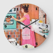 かわいいレトロヴィンテージキッチンレディーラージクロック ラージ壁時計 (正面)