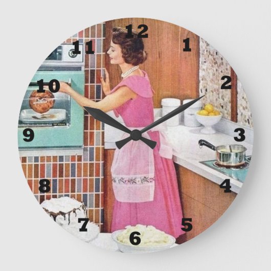 かわいいレトロヴィンテージキッチンレディーラージクロック ラージ壁時計 (正面)