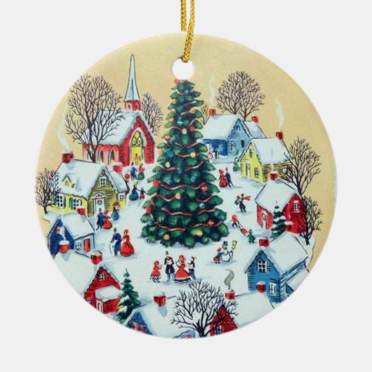 かわいいレトロヴィンテージクリスマスヴィレッジ セラミックオーナメント (正面)
