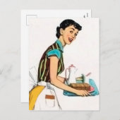 かわいいレトロヴィンテージサービスの女性はがき シーズンポストカード (正面/裏面)
