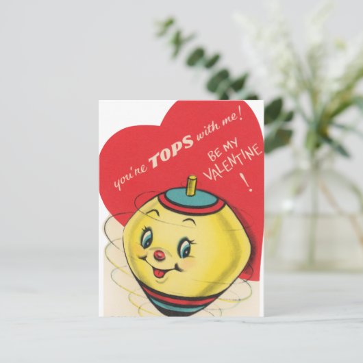 かわいいレトロヴィンテージトップバレンタイン シーズンポストカード (スタンド正面)