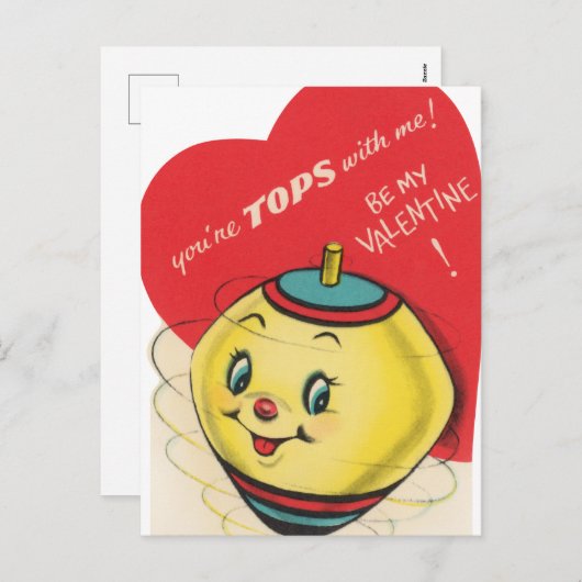 かわいいレトロヴィンテージトップバレンタイン シーズンポストカード (正面/裏面)
