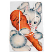 かわいいレトロヴィンテージハッピーイースターダディbunny ミディアムペーパーバッグ (裏面)