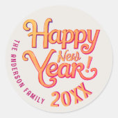 かわいいレトロヴィンテージハッピーニューイヤーOrange Typo ラウンドシール (正面)