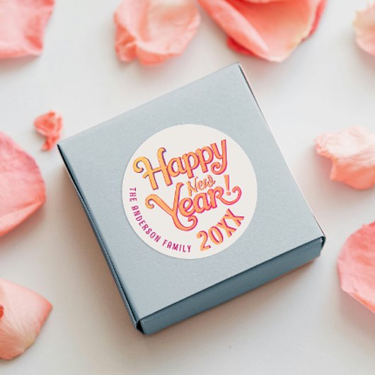 かわいいレトロヴィンテージハッピーニューイヤーOrange Typo ラウンドシール