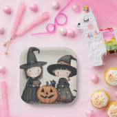 かわいいレトロヴィンテージハロウィンキッズトリックまたはトリート ペーパープレート (パーティー)