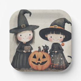 かわいいレトロヴィンテージハロウィンキッズトリックまたはトリート ペーパープレート