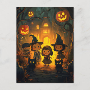 かわいいレトロヴィンテージハロウィンキッズトリックまたはトリート ポストカード