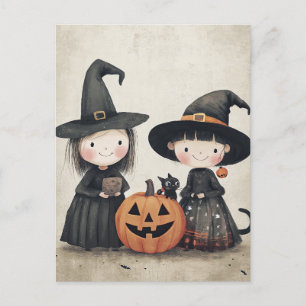 かわいいレトロヴィンテージハロウィンキッズトリックまたはトリート ポストカード