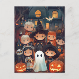 かわいいレトロヴィンテージハロウィンキッズトリックまたはトリート ポストカード