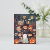 かわいいレトロヴィンテージハロウィンキッズトリックまたはトリート ポストカード (スタンド正面)