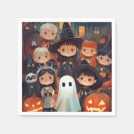 かわいいレトロヴィンテージハロウィンキッズ幽霊カボチャ スタンダードカクテルナプキン