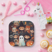 かわいいレトロヴィンテージハロウィンキッズ幽霊カボチャ ペーパープレート (パーティー)