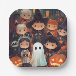 かわいいレトロヴィンテージハロウィンキッズ幽霊カボチャ ペーパープレート