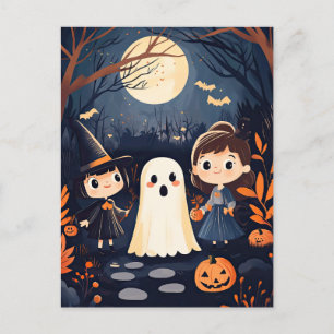 かわいいレトロヴィンテージハロウィンキッズ幽霊カボチャ ポストカード