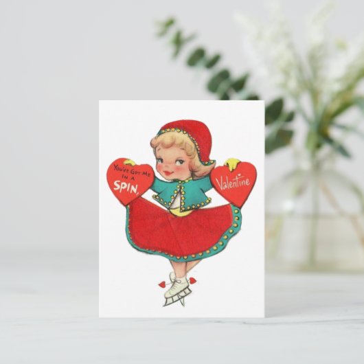 かわいいレトロヴィンテージバレンタインガール シーズンポストカード (スタンド正面)