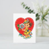 かわいいレトロヴィンテージバレンタインガール シーズンポストカード (スタンド正面)