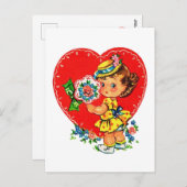 かわいいレトロヴィンテージバレンタインガール シーズンポストカード (正面/裏面)