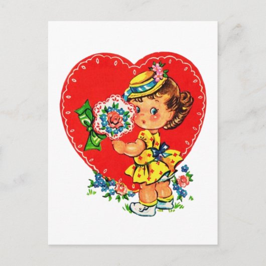 かわいいレトロヴィンテージバレンタインガール シーズンポストカード (正面)