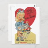 かわいいレトロヴィンテージバレンタインガール ポストカード (正面/裏面)