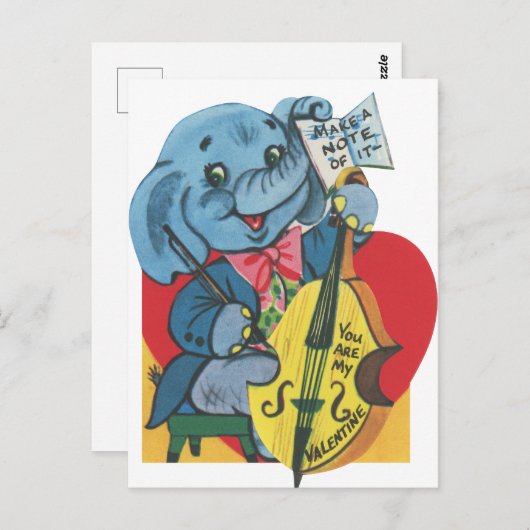 かわいいレトロヴィンテージバレンタインゾウ ポストカード (正面/裏面)