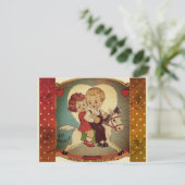 かわいいレトロヴィンテージバレンタインチャイルドホース シーズンポストカード (スタンド正面)