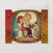 かわいいレトロヴィンテージバレンタインチャイルドホース シーズンポストカード (正面)