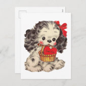かわいいレトロヴィンテージバレンタインデーの子犬 シーズンポストカード (正面/裏面)