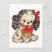 かわいいレトロヴィンテージバレンタインデーの子犬 シーズンポストカード (正面)