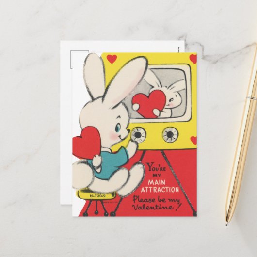 かわいいレトロヴィンテージバレンタインデー シーズンポストカード (正面/裏面インサイチュ)