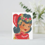 かわいいレトロヴィンテージバレンタインハート ポストカード (スタンド正面)