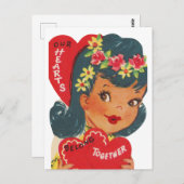 かわいいレトロヴィンテージバレンタインハート ポストカード (正面/裏面)