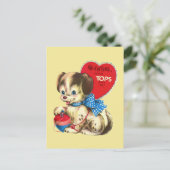 かわいいレトロヴィンテージバレンタインパピーホリデー ポストカード (スタンド正面)