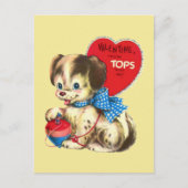 かわいいレトロヴィンテージバレンタインパピーホリデー ポストカード (正面)