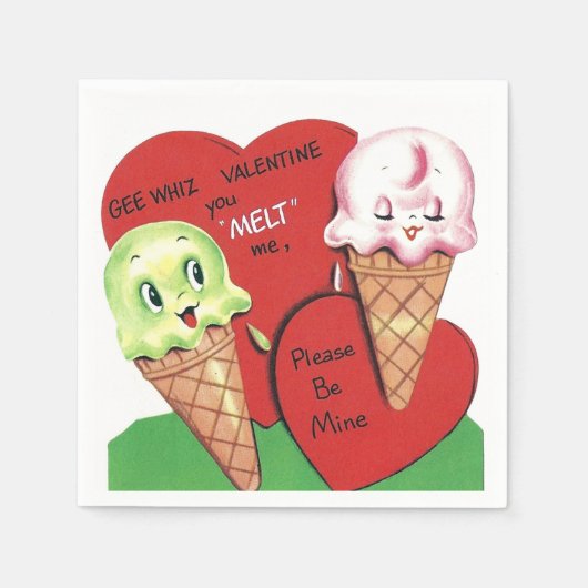 かわいいレトロヴィンテージバレンタインパーティーアイスクリーム スタンダードカクテルナプキン (正面)