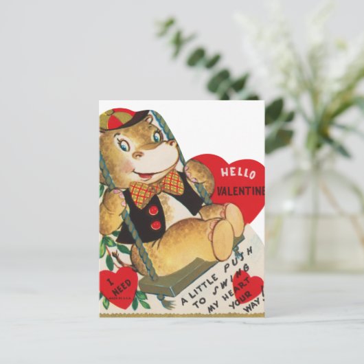 かわいいレトロヴィンテージバレンタインヒッポ シーズンポストカード (スタンド正面)