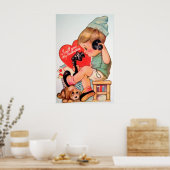 かわいいレトロヴィンテージバレンタインボーイのポスター ポスター (キッチン)